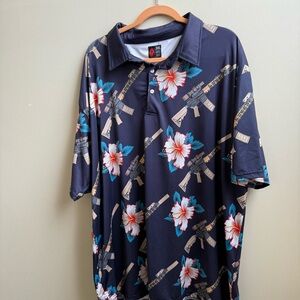 OAF Nation Navy Casual polo Shirt with Design tropical gun Size 3XL